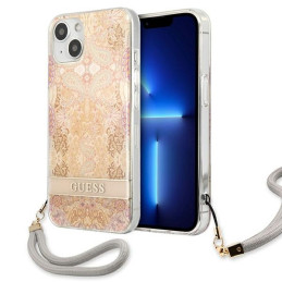 Etui Guess Flower Strap do iPhone 13 mini, złote