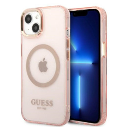 Etui Guess Gold Outline Translucent MagSafe do iPhone 13, różowy/pink