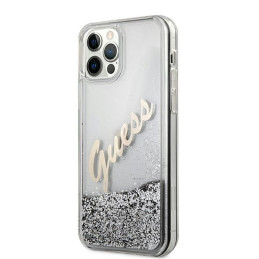 Etui Guess Glitter Vintage Script do iPhone 12 Pro Max, srebrny/silver