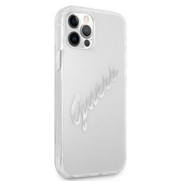 Etui Guess Vintage Script Silver do iPhone 12 Pro Max, Transparent