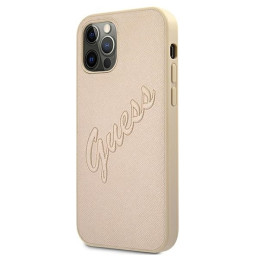 Etui Guess Saffiano Vintage Script do iPhone 12 Pro Max, złote