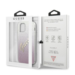 Etui Guess Glitter Gradient Script do iPhone 12 mini, różowy/pink