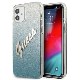 Etui Guess Glitter Gradient Script do iPhone 12 mini, niebieskie