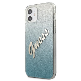 Etui Guess Glitter Gradient Script do iPhone 12 mini, niebieskie