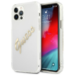 Etui Guess Vintage Script Gold do iPhone 12/12 Pro, Transparent