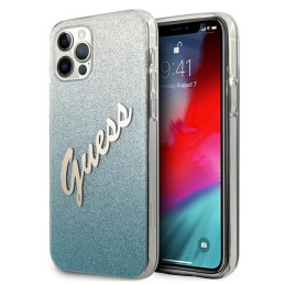 Etui Guess Glitter Gradient Script do iPhone 12/12 Pro, niebieskie