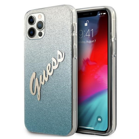 Etui Guess Glitter Gradient Script do iPhone 12/12 Pro, niebieskie
