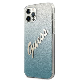 Etui Guess Glitter Gradient Script do iPhone 12/12 Pro, niebieskie