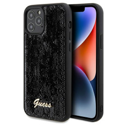 Etui Guess Sequin Script Metal do iPhone 12/12 Pro, czarne