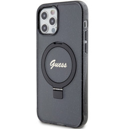 Etui Guess Ring Stand Script Glitter MagSafe do iPhone 12/12 Pro,  czarne