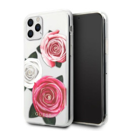 Etui Guess Flower Desire Pink & White Rose do iPhone 11 Pro, transparent