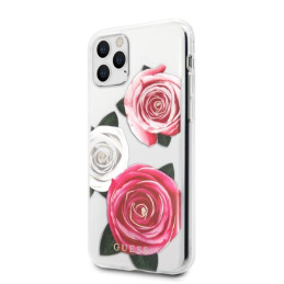 Etui Guess Flower Desire Pink & White Rose do iPhone 11 Pro, transparent