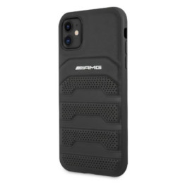Etui AMG Leather Debossed Lines Black Logo do iPhone 11 / Xr, czarne