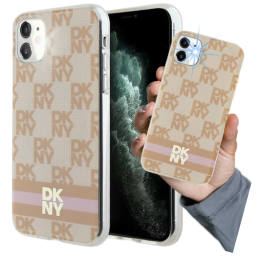 Etui DKNY IML Checkered Mono Pattern & Printed Stripes MagSafe do iPhone 11 / Xr, różowy/pink