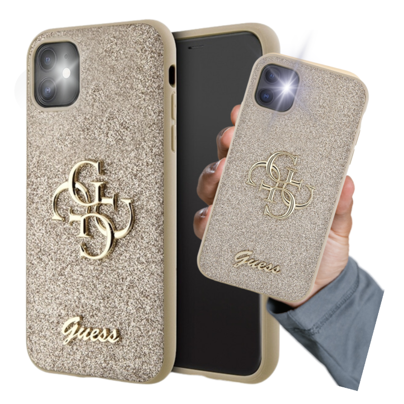 Etui Guess Glitter Script Big 4G do iPhone 11 / Xr, złote