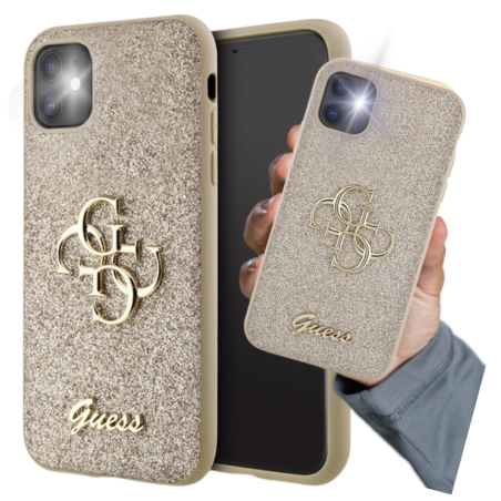 Etui Guess Glitter Script Big 4G do iPhone 11 / Xr, złote