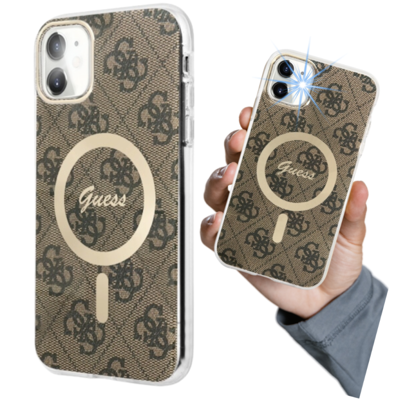 Etui Guess IML 4G MagSafe do iPhone 11, brązowy/brown