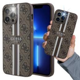 Etui Guess 4G Printed Stripes MagSafe do iPhone 11 / Xr, brązowy/brown