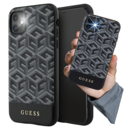 Etui Guess GCube Stripes MagSafe do iPhone 11 / Xr, czarne