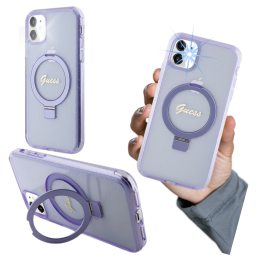 Etui Guess Ring Stand Script Glitter MagSafe do iPhone 11 / Xr,  fioletowy/purple