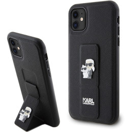 Etui Karl Lagerfeld Gripstand Saffiano Karl&Choupette Pins do iPhone 11 / Xr, czarne