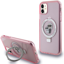 Etui Karl Lagerfeld Ring Stand Karl&Choupettte MagSafe do iPhone 11 / Xr, różowy/pink