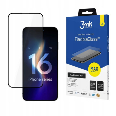 Szkło Hybrydowe 3MK FlexibleGlass Max do iPhone 16 Pro Max, czarna ramka