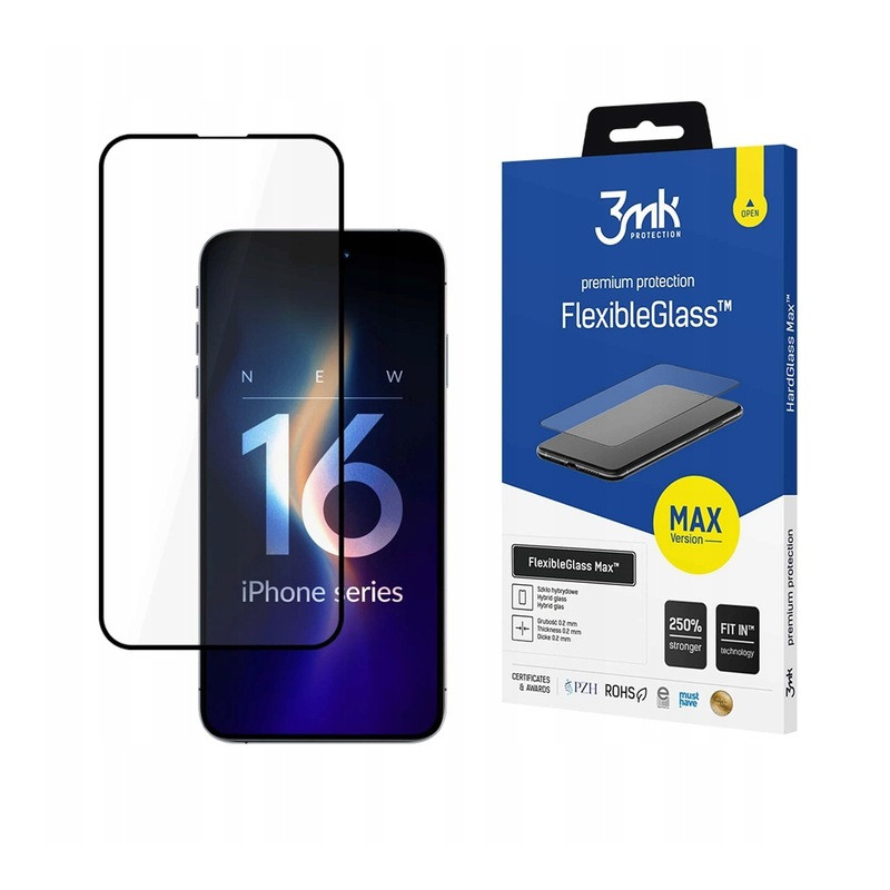 Szkło Hybrydowe 3MK FlexibleGlass Max do iPhone 16 Pro, czarna ramka