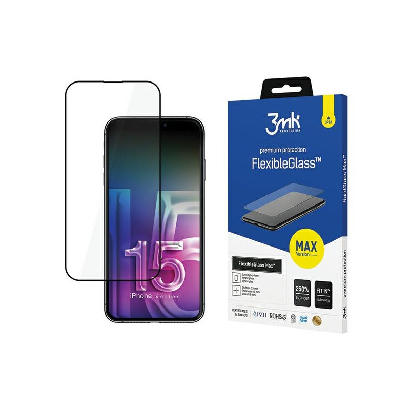 Szkło Hybrydowe 3MK FlexibleGlass Max do iPhone 15 Pro Max, czarna ramka