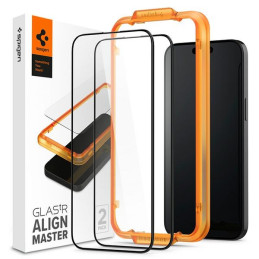 Szkło hartowane Spigen Alm Glass FC do iPhone 15, czarna ramka, 2 sztuki
