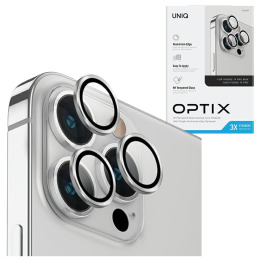 Szkło na obiektyw aparatu UNIQ Optix Aluminium Camera Lens Protector do iPhone 14 Pro / 14 Pro Max, Srebrne/Silver