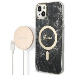 Zestaw Guess Marble MagSafe Case+ Ładowarka do iPhone 14, czarne