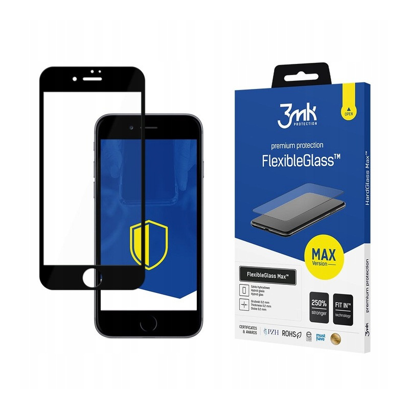 Szkło Hybrydowe 3MK FlexibleGlass Max do iPhone 7/8/SE 2020 / SE 2022, czarna ramka