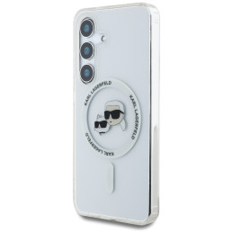 Etui Karl Lagerfeld Button Karl &  Choupette Heads Printed Logo MagSafe do Galaxy S25+, biały