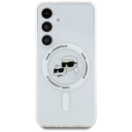 Etui Karl Lagerfeld Button Karl &  Choupette Heads Printed Logo MagSafe do Galaxy S25+, biały