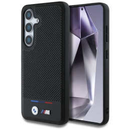 Etui BMW Leather Tricolor Stripe MagSafe do Galaxy S25+, czarny