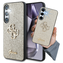 Etui Guess Fixed Glitter Big 4G Metal Logo do Galaxy S25, złoty