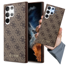 Etui Guess 4G Metal Gold Logo do Galaxy S24 Ultra, brązowy/brown