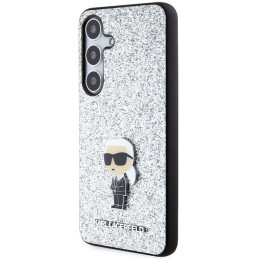 Etui Karl Lagerfeld Fixed Glitter Ikonik Logo Metal Pin do Galaxy S24+, srebrne