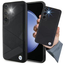 Etui BMW Signature Leather Crossing Lines Pattern do Galaxy S24, czarne 