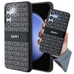Etui DKNY Leather Mono Stripe & Metal Logo do Samsung Galaxy S24, czarne