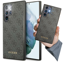 Etui Guess 4G Metal Gold Logo do Galaxy S23 Ultra, szary/grey