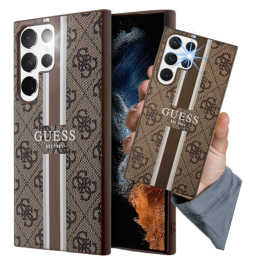 Etui Guess 4G Printed Stripe do Galaxy S23 Ultra, brązowy/brown