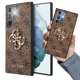 Etui Guess 4G Big Metal Logo do Galaxy S22 Ultra, brązowy/brown