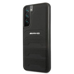 Etui AMG Leather Debossed Lines Black Logo do Galaxy S22+, czarne