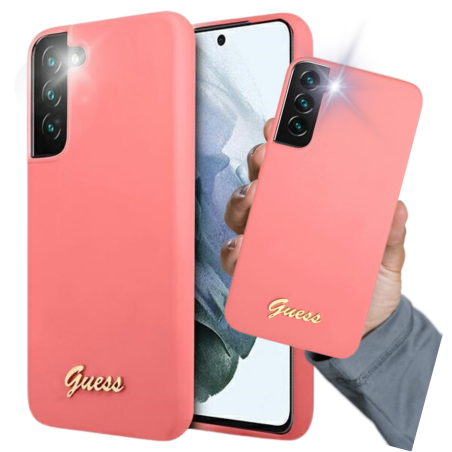 Etui Guess Silicone Script Metal Logo & Frame do Samsung Galaxy S22+, fuksja/fuchsia
