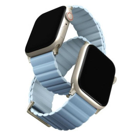 Skórzany Magnetyczny Pasek UNIQ Revix Premium do Apple Watch 1/2/3/4/5/6/7/8/9/SE/SE2 38/40/41mm biało-niebieski