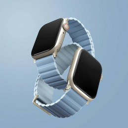 Skórzany Magnetyczny Pasek UNIQ Revix Premium do Apple Watch 1/2/3/4/5/6/7/8/9/SE/SE2 38/40/41mm biało-niebieski